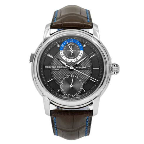 Frederique Constant FC-750DG4H6 Hybrid-Manufaktur-Automatikuhr für Herren - dunkelgraues Zifferblatt, Edelstahlgehäuse, schwarzes Lederarmband