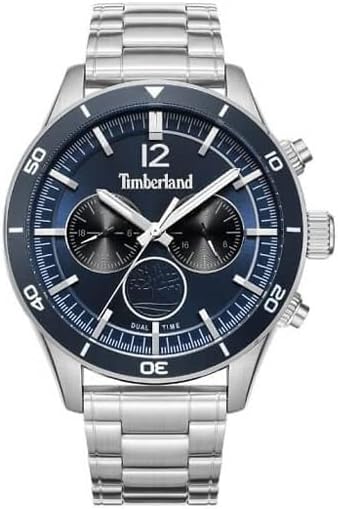 TIMBERLANDTimberland Ashmont TDWGK2230905 Men's 46mm Blue Dial Dual Time Quartz Watch – Silver Stainless Steel BraceletWATCHESEcecile