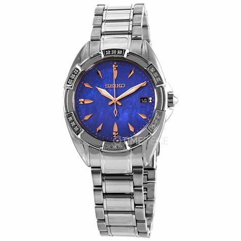 Seiko Caprice SKK881P1 Women's Quartz Watch - Blue Mother-of-Pearl Dial, Diamond Accents, Stainless Steel Bracelet