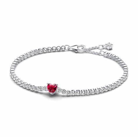 PANDORAPandora Red Sparkling Heart Tennis Bracelet 590041C02 - 18 – Sterling Silver, Red Crystal, 18cmBIJOUXEcecile