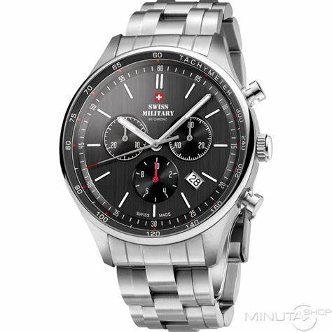 Swiss Military SM34081-01 Men's Analog Quartz Chronograph Watch - Stainless Steel with Black Dial