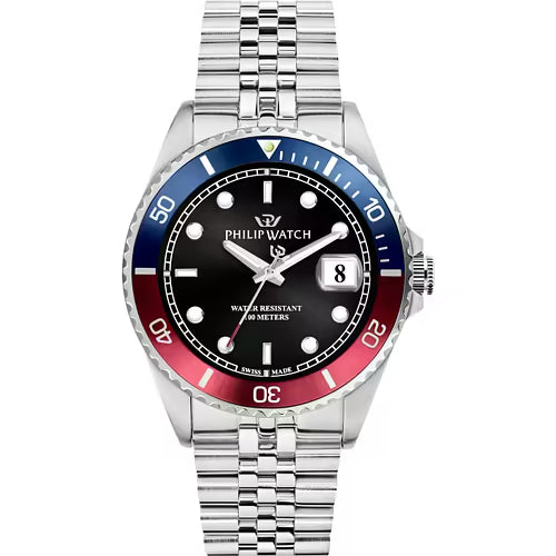 Philip Watch R8253597088 Orologio da uomo Caribe Sport - 42 mm, quadrante nero, bracciale in acciaio