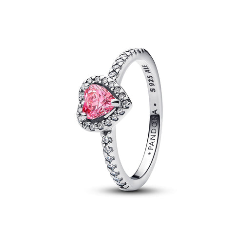Pandora Elevated Pink Heart Ring 198421C03-54 - Sterling Silver with Pink Heart-Shaped Stone