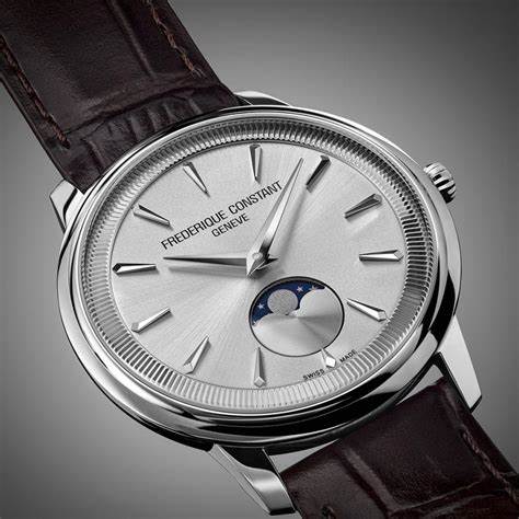 Frederique Constant Classics Moneta Moonphase FC-206S3S6 Men's Watch – Silver Dial, Brown Leather Strap