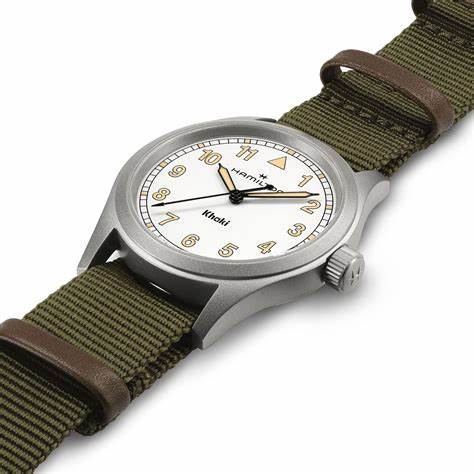 Hamilton Khaki Field Quartz H69401910 - Acciaio inossidabile 38 mm, quadrante bianco, cinturino verde NATO