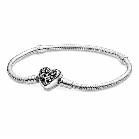 Pandora Moments 598827C01 Family Tree Heart Clasp Snake Chain Bracelet - Sterling Silver, 16cm