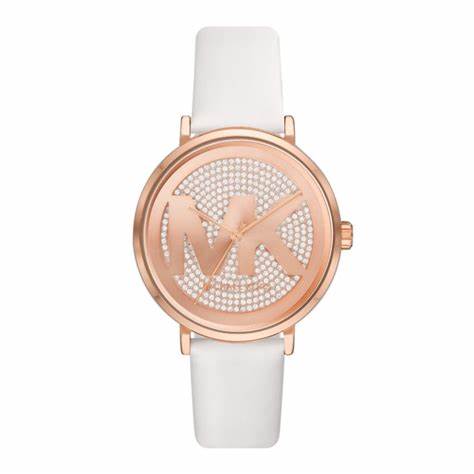 Michael Kors Addyson MK2958 Orologio da donna in oro rosa - Cinturino in pelle bianca