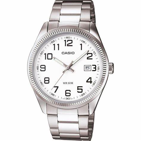 Casio MTP-1302D-7BVDF Herren Analog Uhr – Weißes Zifferblatt mit Edelstahlarmband