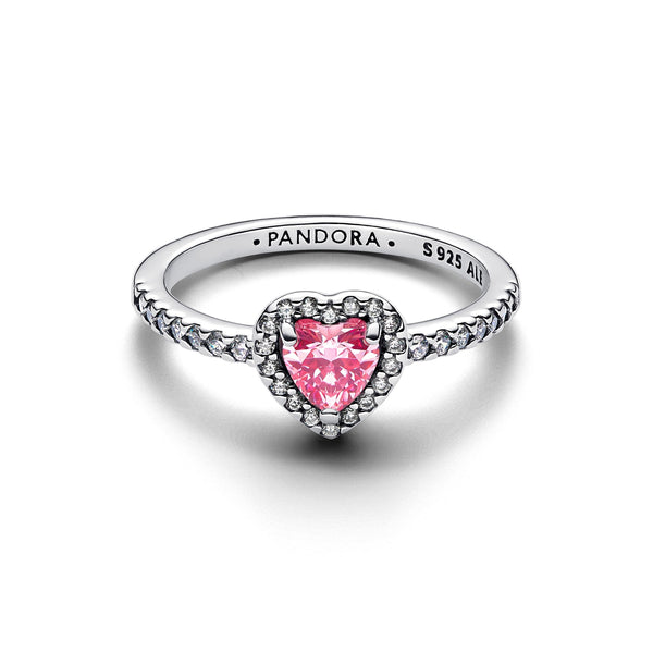 Pandora Elevated Pink Heart Ring 198421C03-54 - Sterling Silver with Pink Heart-Shaped Stone