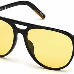 Ermenegildo Zegna EZ0133 5701H Occhiali da sole unisex - Montatura in acetato nero, lenti gialle, 57mm