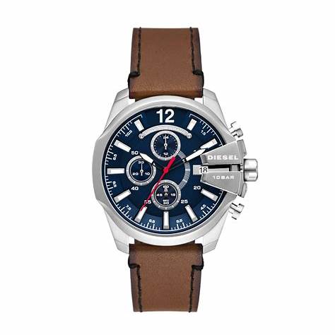 Diesel DZ4599 Baby Chief Chronograph Men's Watch - Blue Dial, Brown Leather Strap