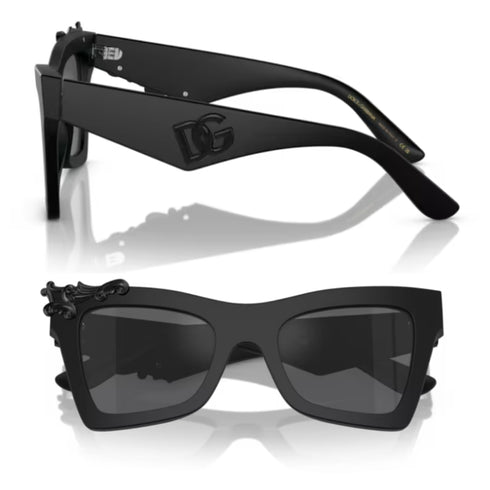 Dolce & Gabbana DG4434 25256G Lunettes de soleil œil de chat pour femme - monture noire mate, verres miroirs gris