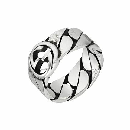 Gucci Interlocking G Sterling Silver 8mm Ring - Size 6