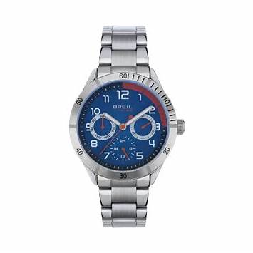 Breil Mate EW0618 Men's Multifunction Watch - 37mm Blue Dial with Red Accents, Stainless Steel Bracelet