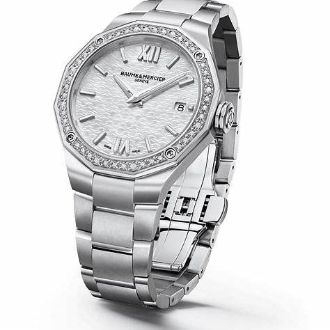 Baume & Mercier Riviera 10662 Orologio al quarzo da donna - Quadrante in madreperla, lunetta con diamanti, bracciale in acciaio inossidabile