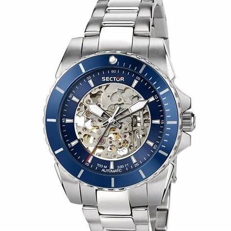 Sector 450 R3223276003 Montre automatique pour hommes - cadran bleu squelette, 100M WR