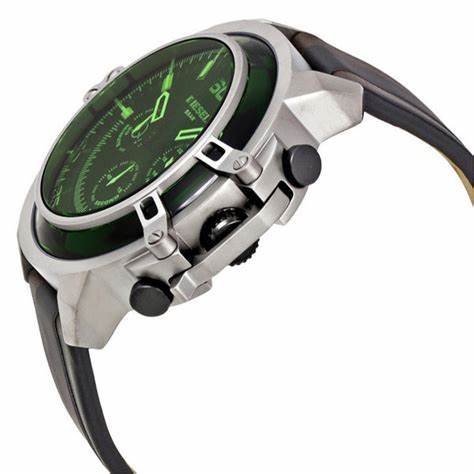 Diesel Deadeye DZ4407 Men's Watch - Black Dial, Green Crystal, Brown Leather Strap