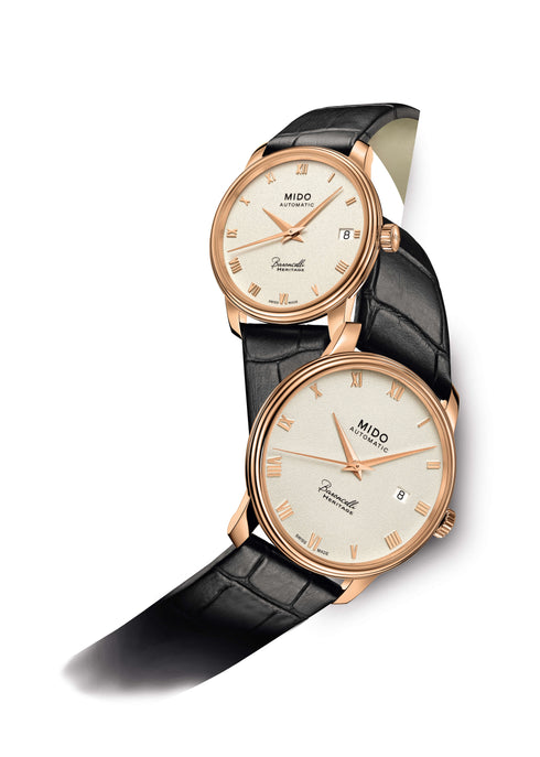 Mido Baroncelli Heritage M027.407.36.013.00 Orologio automatico da uomo - Quadrante beige, cassa in acciaio inossidabile PVD oro rosa, cinturino in pelle marrone