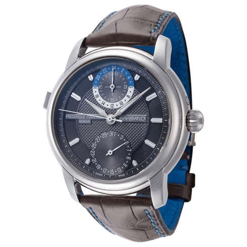Frederique Constant FC-750DG4H6 Hybrid-Manufaktur-Automatikuhr für Herren - dunkelgraues Zifferblatt, Edelstahlgehäuse, schwarzes Lederarmband