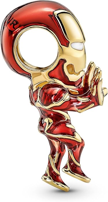 Pandora Charm Marvel Iron Man 760268C01 - Placcato oro 14k, smalto rosso, inserti in CZ