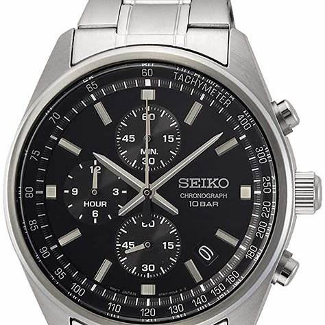 Seiko Chronograph SSB379P1 Quartz Men's Watch - Black Dial, Stainless Steel Bracelet