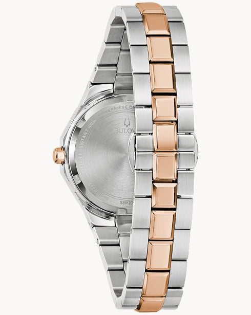 Bulova 98P235 Women's Watch – Two-Tone Steel, MOP Dial, Diamond Markers, 100m WR