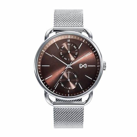 Mark Maddox HM7125-47 Men's Analog Watch - Stainless Steel Mesh Bracelet, Brown Dial