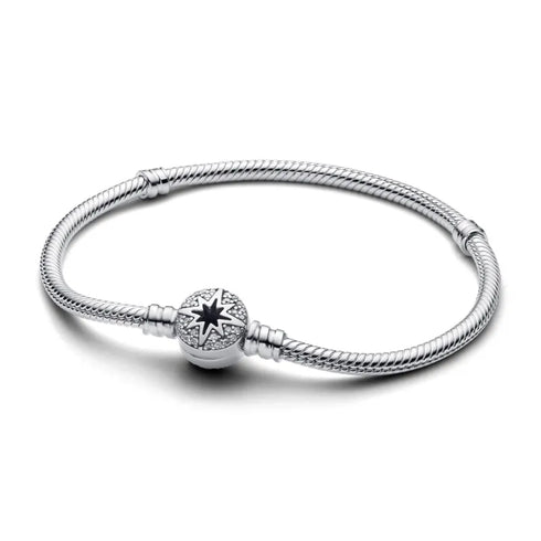 Pandora 593584C01-21 Bracciale con catena a serpente con chiusura a stella polare - Argento 925 con zirconi chiari, 21 cm