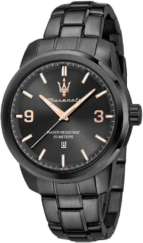 Maserati Successo R8853121008 – 44 mm Schwarzer PVD-beschichteter Edelstahl, Datum