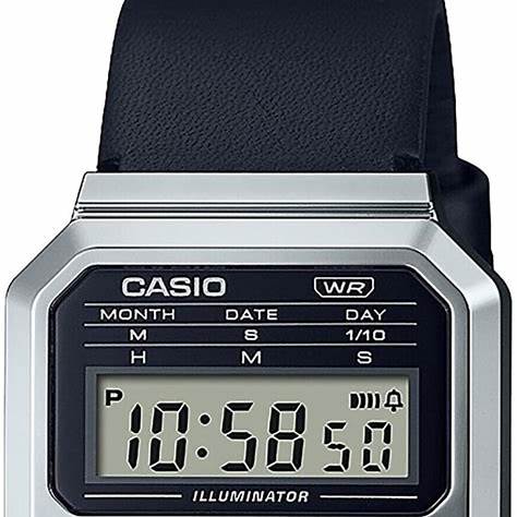 Casio A100WEL-1AEF Vintage Digital Watch - Stainless Steel Bracelet, Black Dial