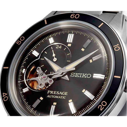 Seiko Presage SSA425J1 Men's Automatic Open Heart Watch - 40.8mm Stainless Steel, Black Dial