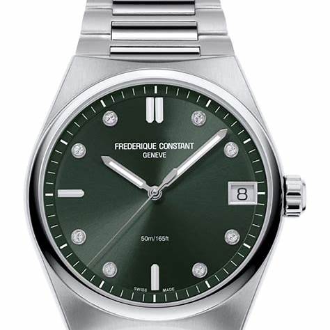 Frederique Constant Highlife Ladies Quartz FC-240GRD2NH6B - Acciaio inossidabile, quadrante verde con diamanti