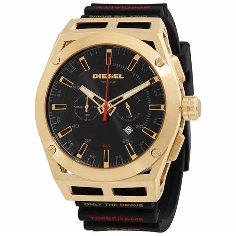 Diesel DZ4546 Timeframe Chronograph Men's Watch - Black Dial, Gold-Tone Case, Black Silicone Strap