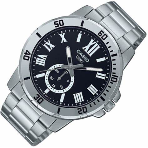 Casio MTP-VD200D-1BUDF Herren-Edelstahlarmbanduhr – Schwarzes Zifferblatt