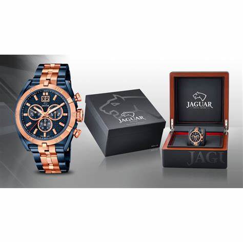 Jaguar Men's Swiss Quartz Chronograph Watch - Model J810/1, Blue and Rose Gold PVD Stainless Steel Case, Blue Dial, Sapphire Crystal