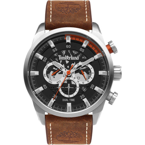 TIMBERLANDTimberland Henniker III TDWGF2100603 Men's 46mm Black Dial Quartz Watch – Brown Leather StrapWATCHESEcecile