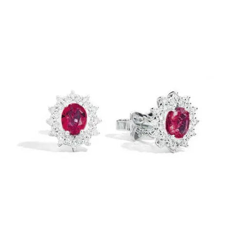 Orecchini Recarlo Camelia E77CC001/RB Donna - Oro bianco 18 carati, rubini ovali, diamanti aureolati