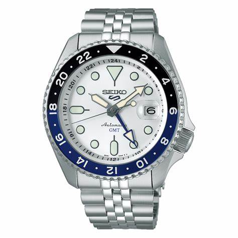 Seiko 5 Sports GMT SSK033K1 Men's Automatic Watch - 42.5mm Stainless Steel, Silver White Dial