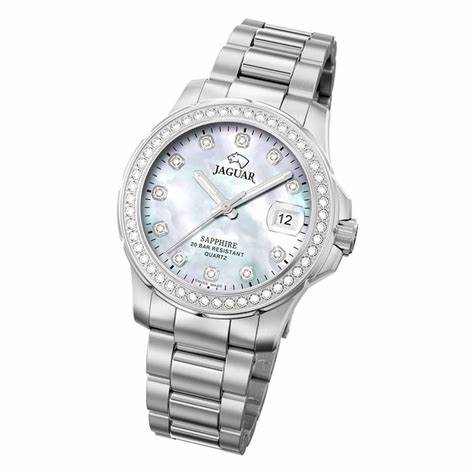 Jaguar Women's Swiss Quartz Watch - Model J892/1, Stainless Steel, Mother-of-Pearl Dial, Crystal Accents