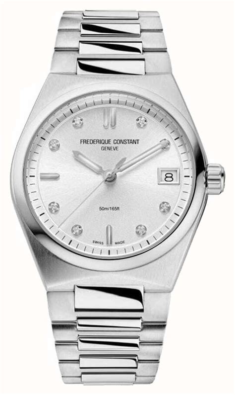 Frederique Constant Highlife Donna Quarzo FC-240SD2NH6B - Quadrante argento 31 mm, indici di diamanti, bracciale in acciaio inossidabile