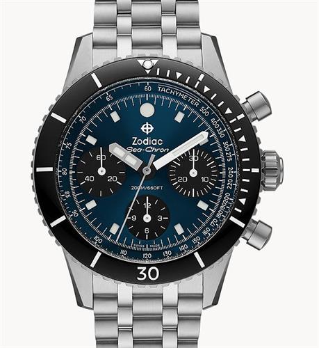 Zodiac Sea-Chron ZO3605 Men's Automatic Chronograph Watch - Blue Dial, Stainless Steel Bracelet