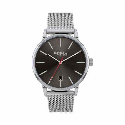 Breil Avery EW0516 Men's Ultra-Thin Quartz Watch - 41mm Gunmetal Sunray Dial, Stainless Steel Mesh Bracelet