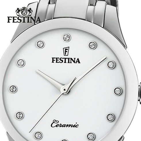 Festina F20499/1 Women's Quartz Watch - White Dial, Ceramic & Steel Bracelet
