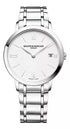 Baume & Mercier Classima MOA10356 Orologio al quarzo da donna - Cassa in acciaio inossidabile da 36,5 mm, quadrante bianco, numeri romani, datario, bracciale in acciaio inossidabile