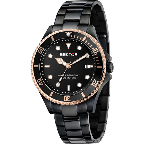 Sector 230 R3253161039 Men's Watch – Black Dial, Rose Gold Bezel, Black Steel Bracelet