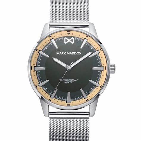 Mark Maddox HM0141-17 Men's Analog Watch - Grey Dial, Two-Tone Stainless Steel Mesh Bracelet