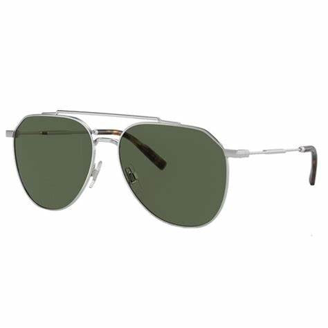 Dolce & Gabbana DG2296 05/9A Unisex Aviator Sunglasses - Silver Frame, Polarized Dark Green Lenses