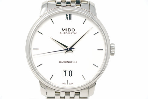 Mido Baroncelli Big Date M027.426.11.018.00 Orologio automatico da uomo - Quadrante bianco, bracciale in acciaio inossidabile