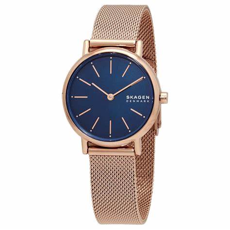 SKAGEN DENMARKSkagen Signatur Lille SKW2837 Women's Watch - Rose Gold Mesh Bracelet, Blue DialWATCHESEcecile
