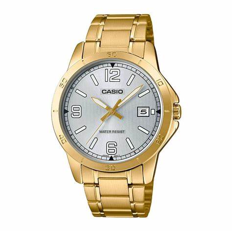 Reloj para hombre Casio MTP-V004G-7B2 - Esfera plateada, correa de acero inoxidable tono dorado